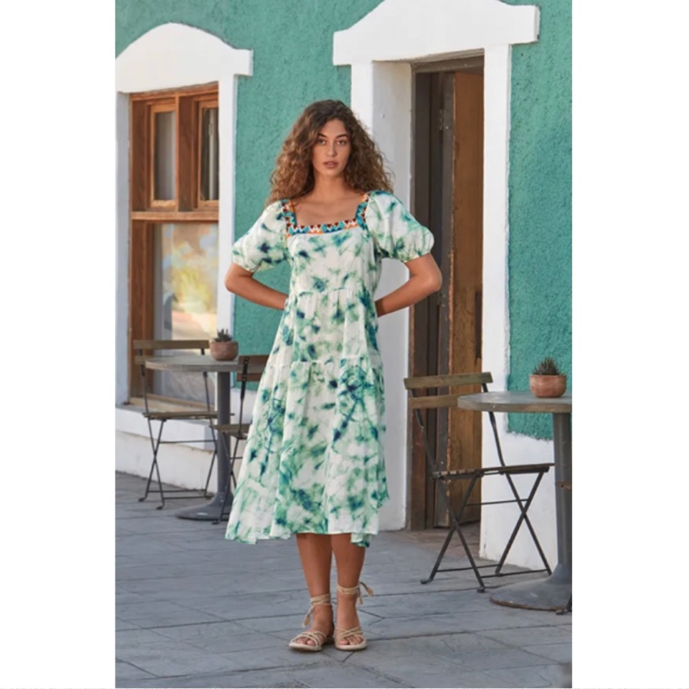 Johnny Was Marble Puff Sleeve Midi Dress